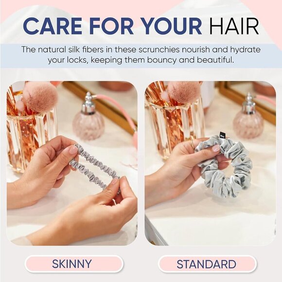 Silk Scrunchies 3 Pack Pure Mulberry 22 Momme Hair Ties Prevent Breakage main image 4